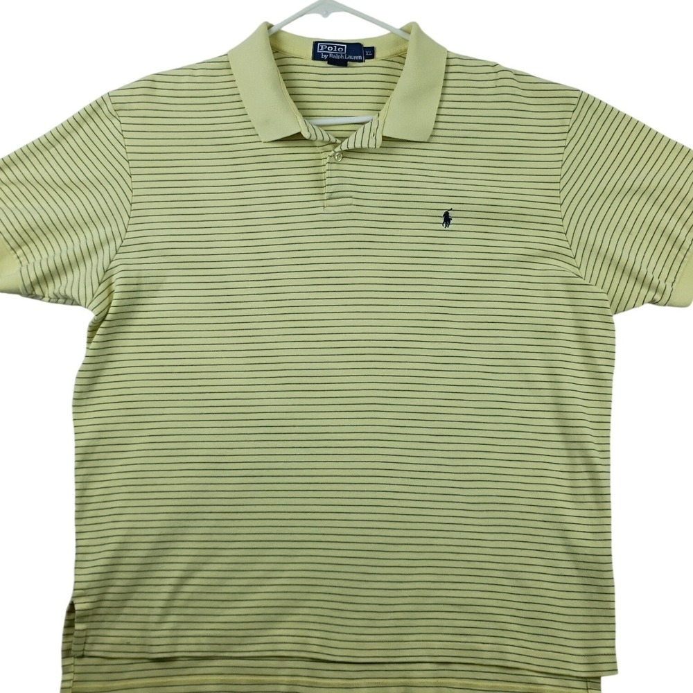 Polo Ralph Lauren Polo Vintage Shirt Mens XL Yellow Striped Short Sleeve Brushed
